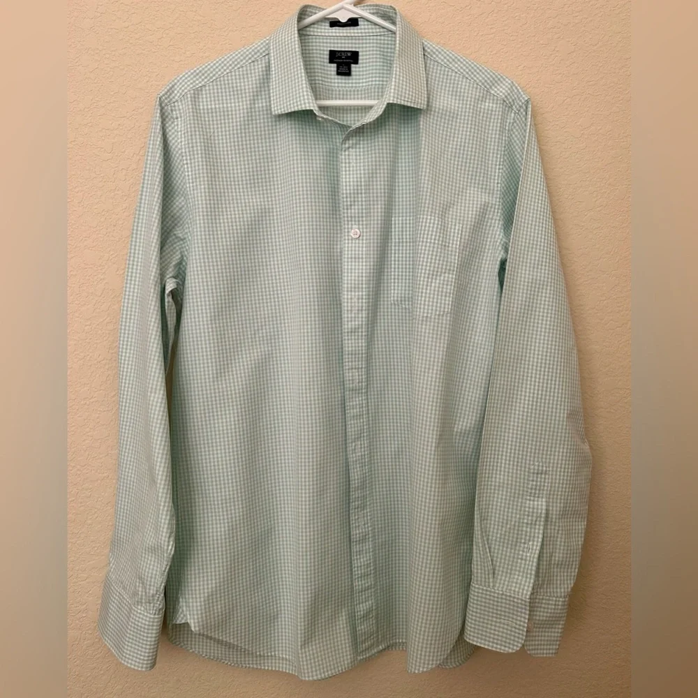 J. Crew Thompson Button Up Dress Shirt Men Large Green / White Gingham